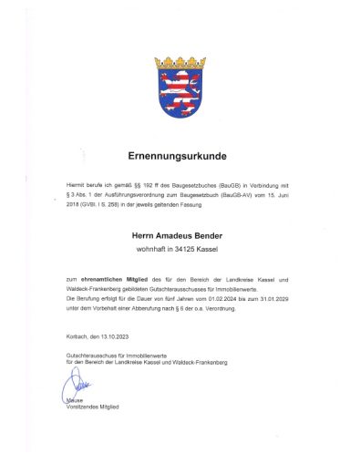 Ernennungsurkunde Gutachterausschuss