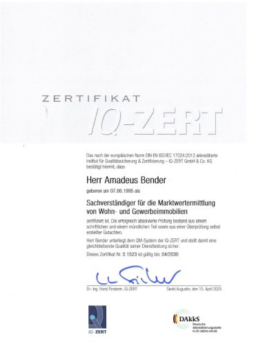 Zertifikat nach DIN EN ISO/IEC 17024 (IQ-Zert)